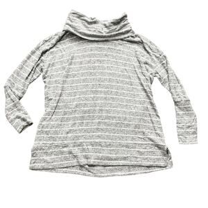 BKE Womens Small Gray & White Striped 3/4 Sleeve Cowl Neck Pullover Knit Sweater